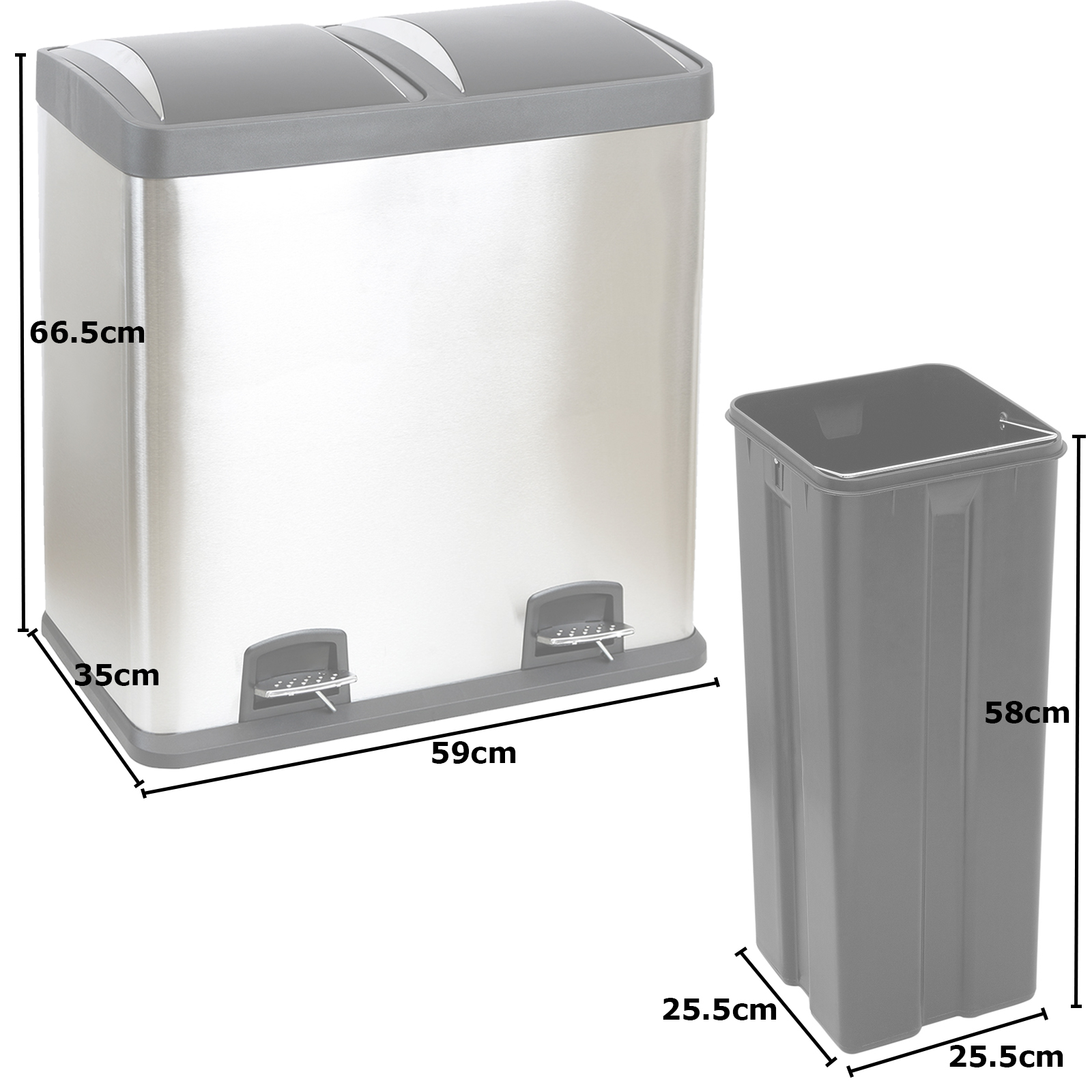 LARGE 60L DOUBLE/RECYCLING PEDAL BIN TWIN COMPARTMENT RUBBISH/WASTE